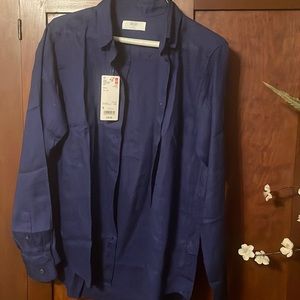 NWT blue linen button up